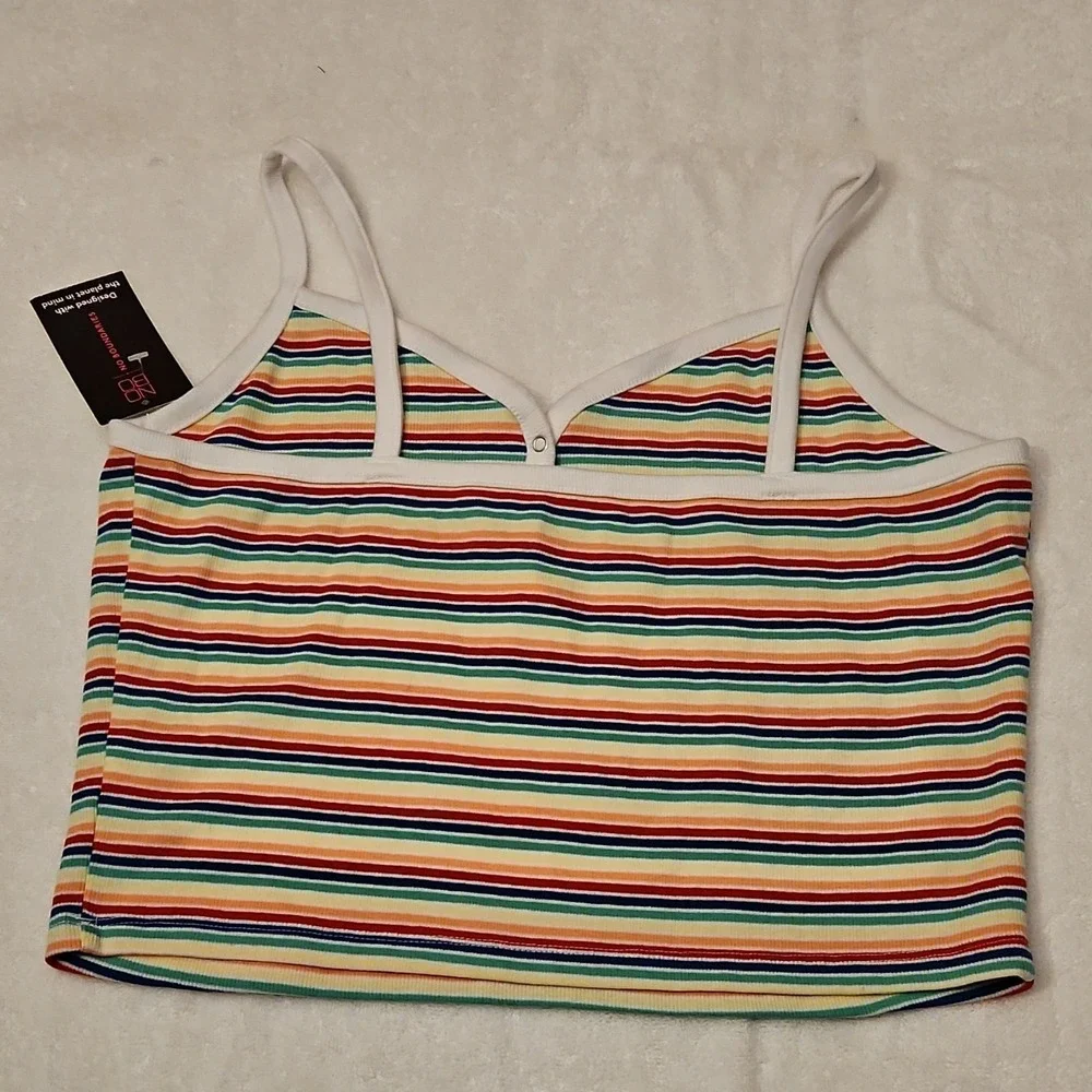 BCI‎ Girls XL Multicolor Striped Henley Cami Sleeveless Top Button Accent